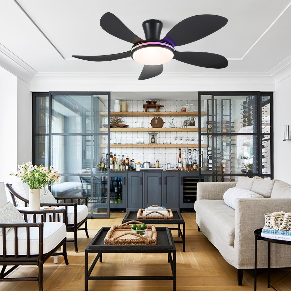 Modern LED Ceiling Fans Low Profile Ceiling Fans with Lights 6 Speeds 48" - WhiteBlushlighting