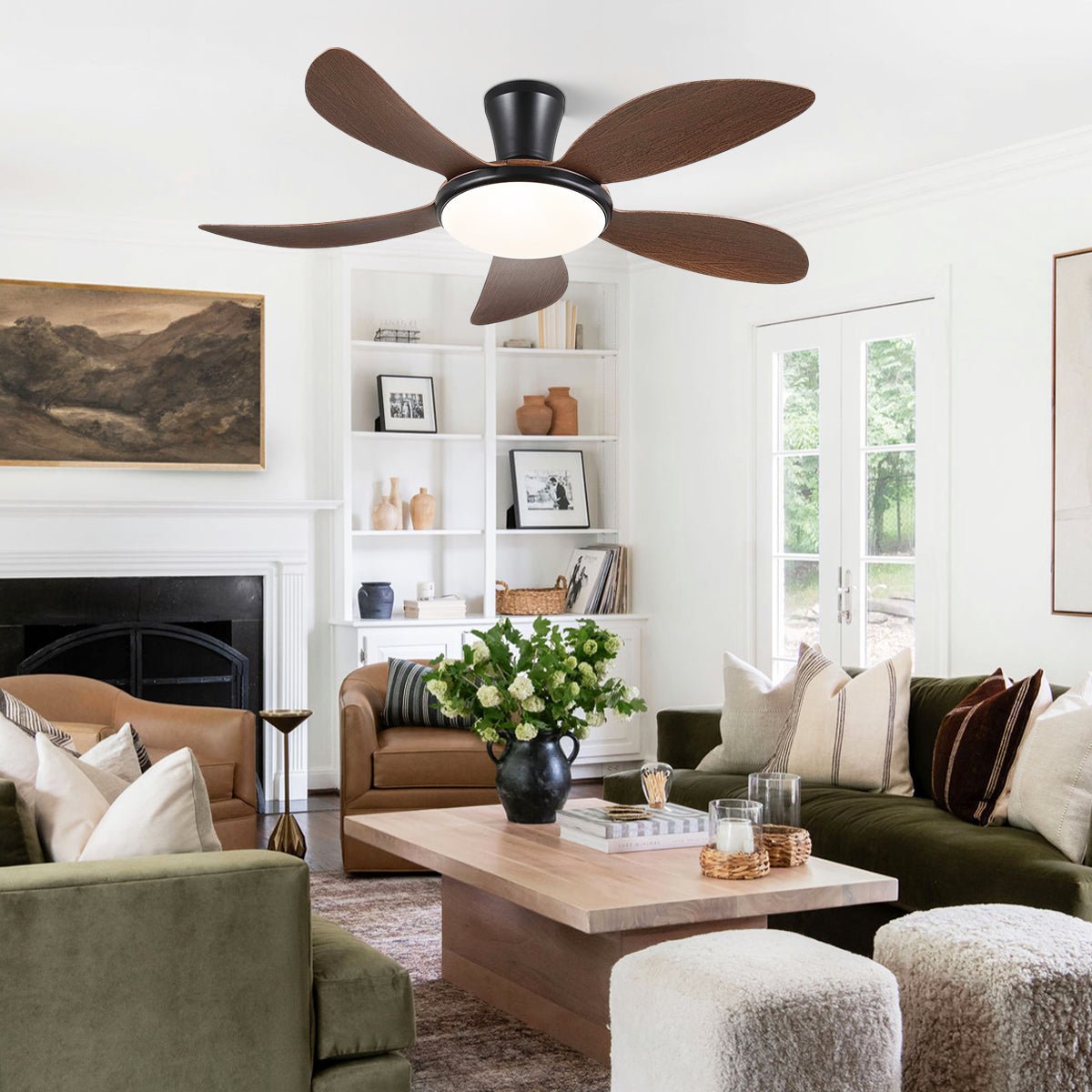 Modern LED Ceiling Fans Low Profile Ceiling Fans with Lights 6 Speeds 48" - Blushlighting