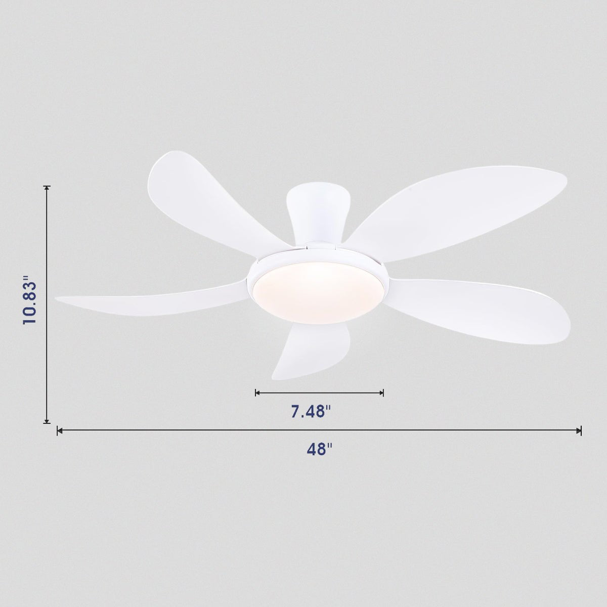 Modern LED Ceiling Fans Low Profile Ceiling Fans with Lights 6 Speeds 48" - WhiteBlushlighting