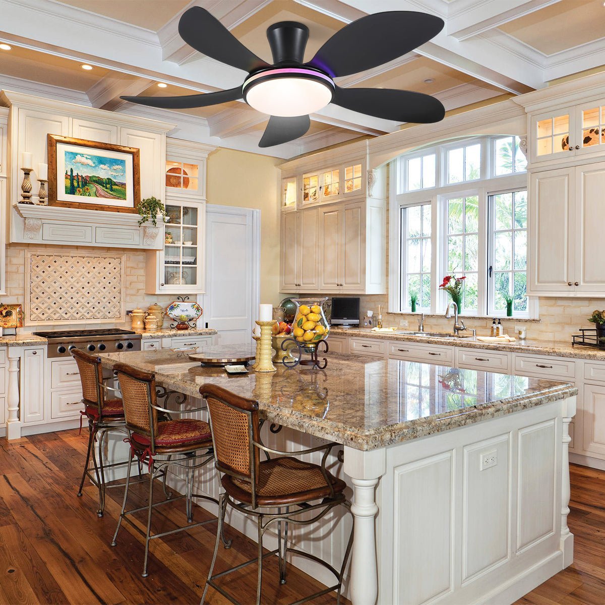 Modern LED Ceiling Fans Low Profile Ceiling Fans with Lights 6 Speeds 48" - WhiteBlushlighting