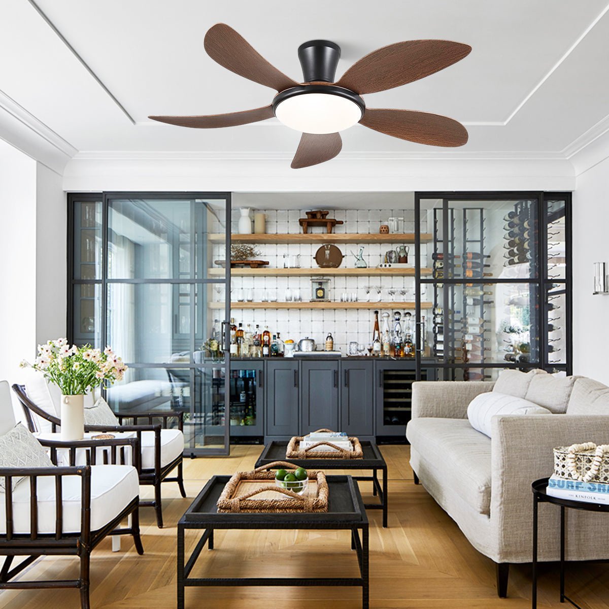 Modern LED Ceiling Fans Low Profile Ceiling Fans with Lights 6 Speeds 48" - WhiteBlushlighting