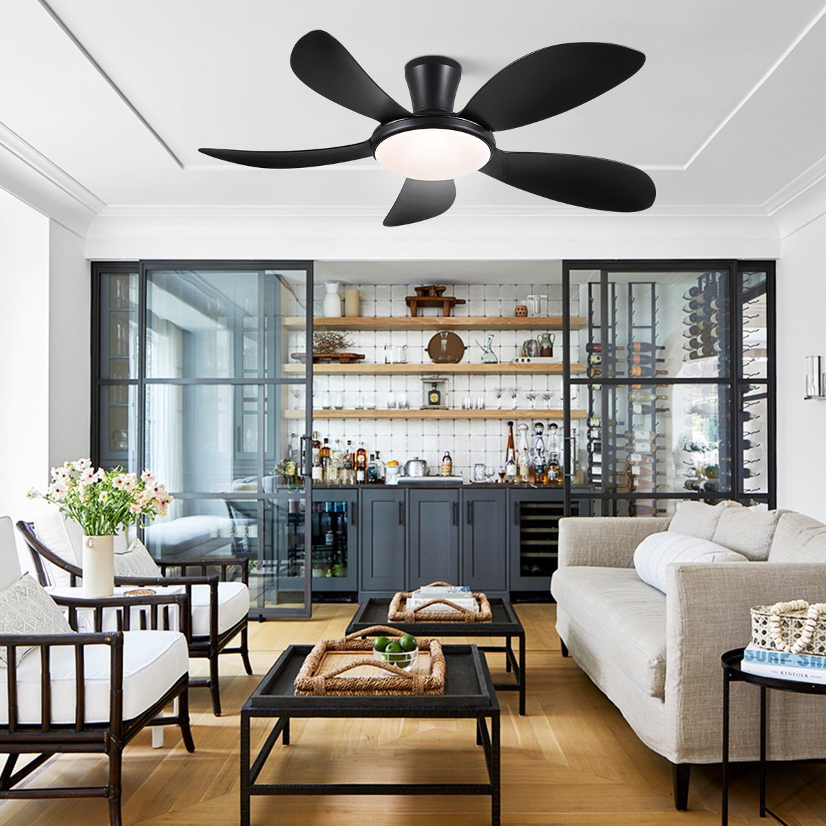 Modern LED Ceiling Fans Low Profile Ceiling Fans with Lights 6 Speeds 48" - WhiteBlushlighting