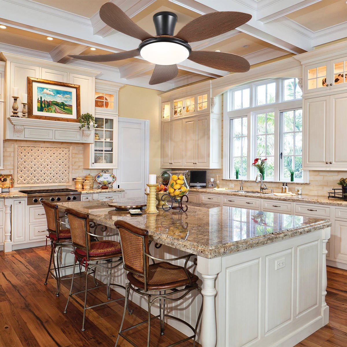 Modern LED Ceiling Fans Low Profile Ceiling Fans with Lights 6 Speeds 48" - WhiteBlushlighting