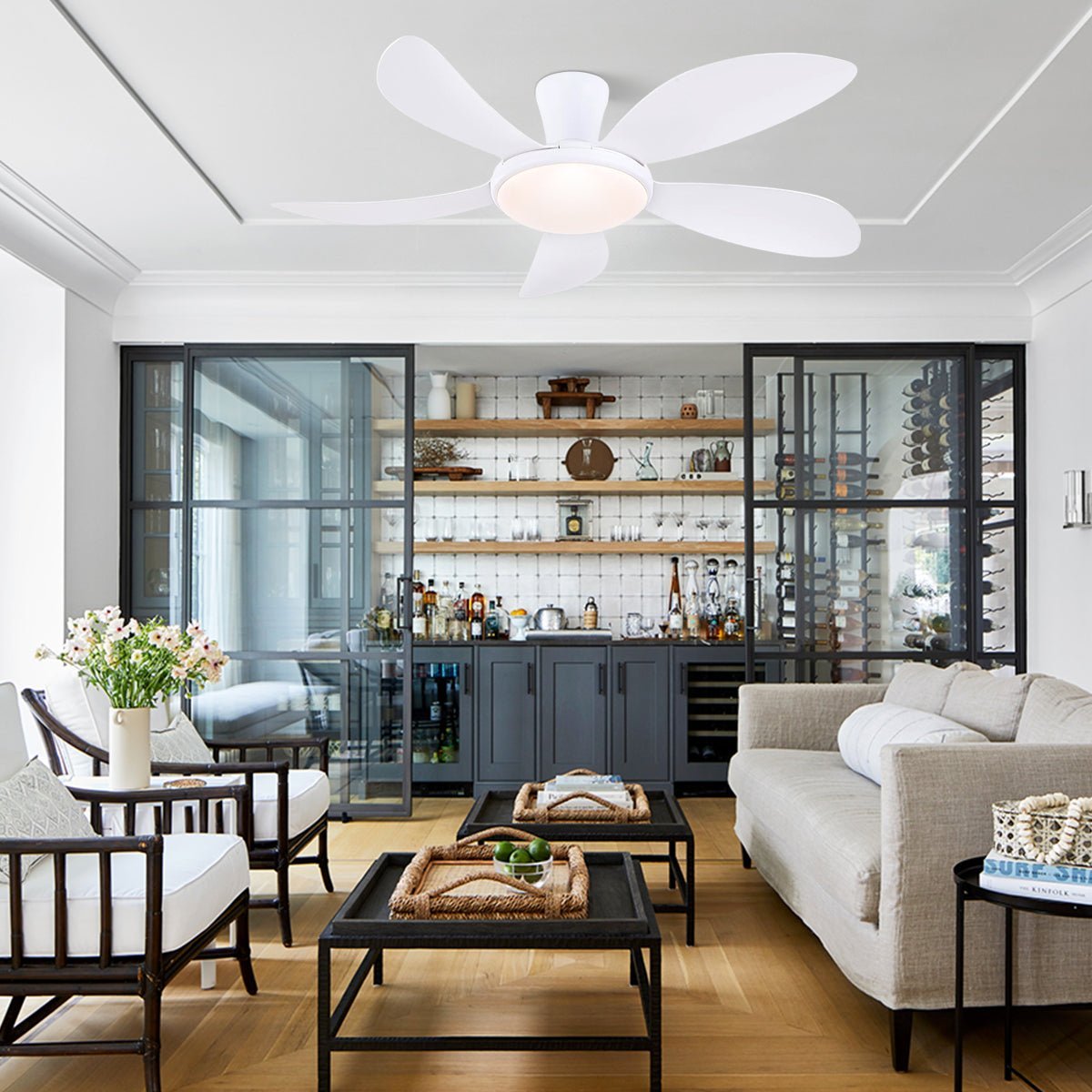 Modern LED Ceiling Fans Low Profile Ceiling Fans with Lights 6 Speeds 48" - WhiteBlushlighting