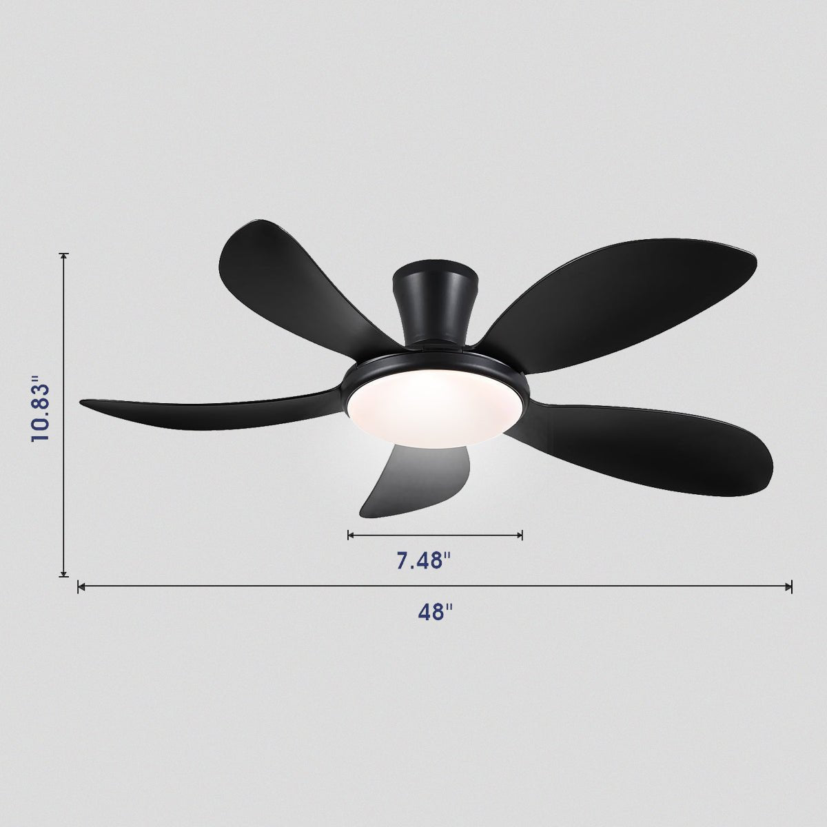 Modern LED Ceiling Fans Low Profile Ceiling Fans with Lights 6 Speeds 48" - BlackBlushlighting