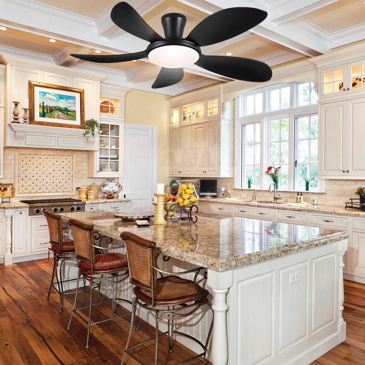 Modern LED Ceiling Fans Low Profile Ceiling Fans with Lights 6 Speeds 48" - WhiteBlushlighting