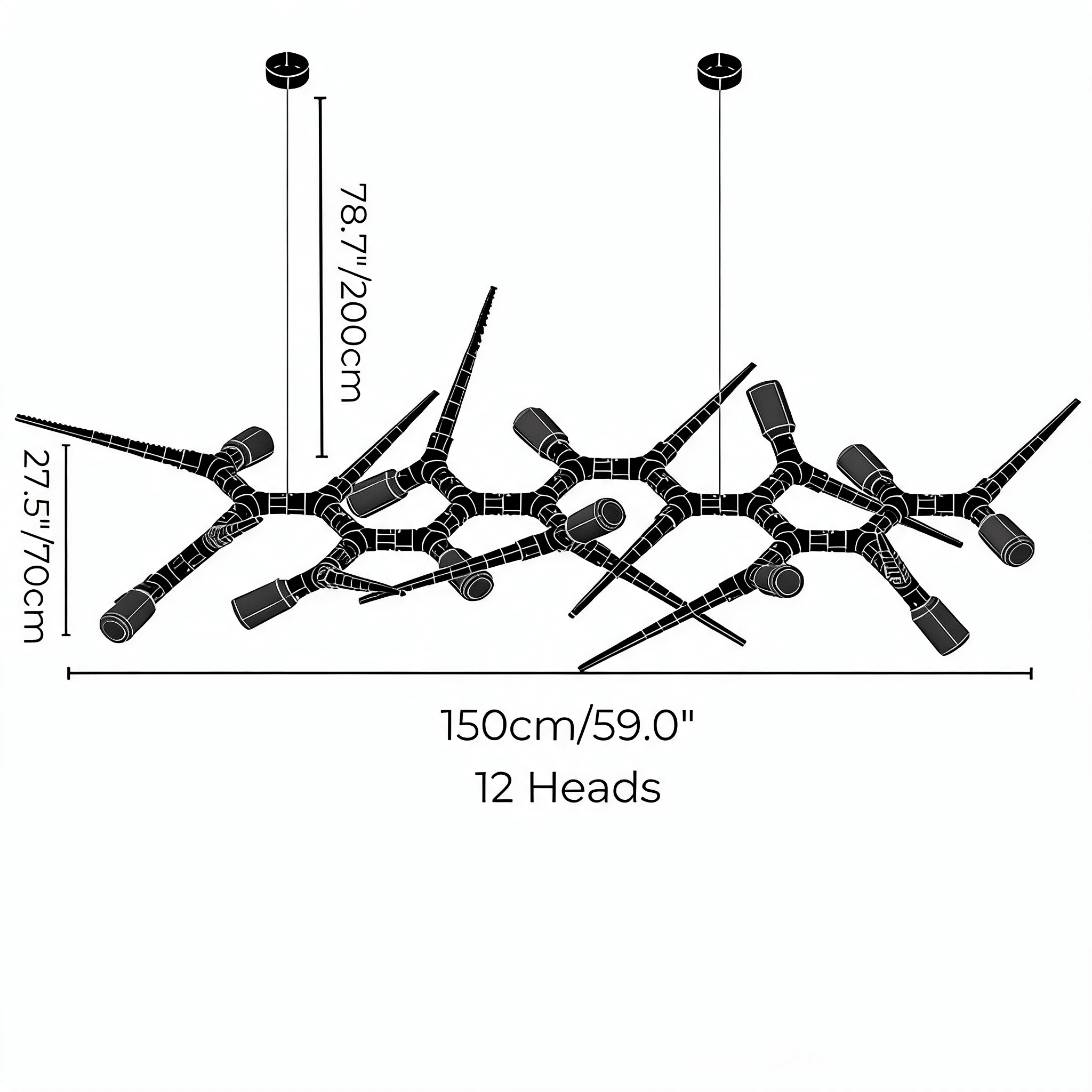 Modern LED Chandelier Adjustable Hanging Light Iron Dimmable 10-45 Bulbs Warm White Cool White - 47.2" / 120cmWarm WhiteBlushlighting