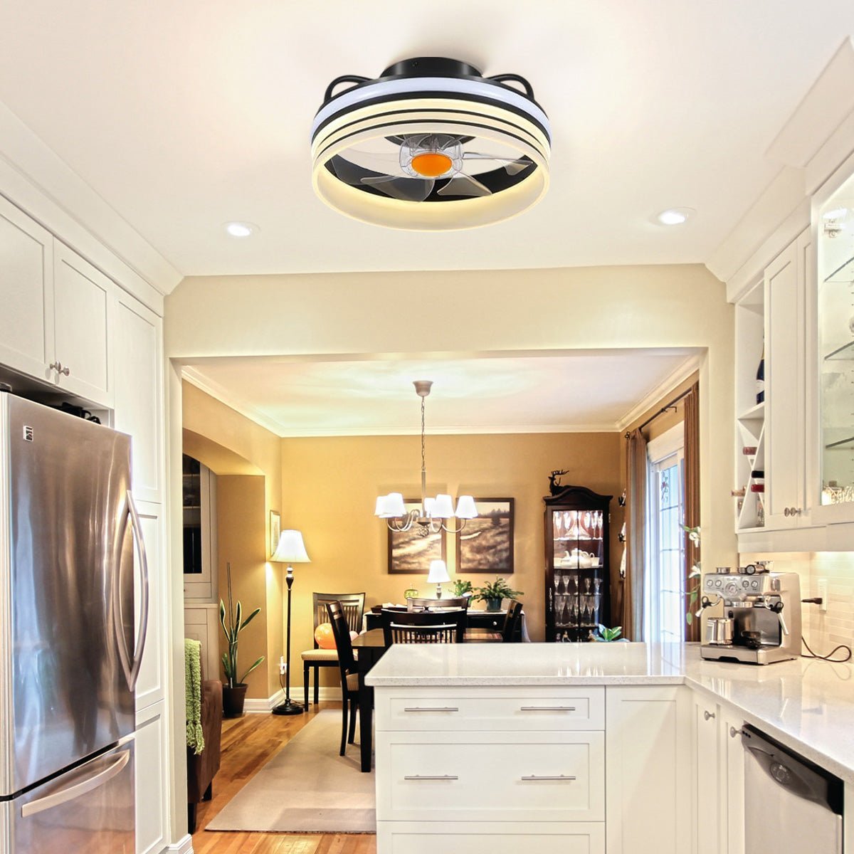 Modern LED Flush Mount Ceiling Fan Light 13" - Black & RGBBlushlighting