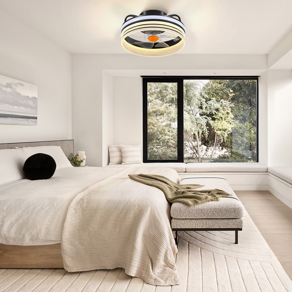 Modern LED Flush Mount Ceiling Fan Light 13" - BlackBlushlighting