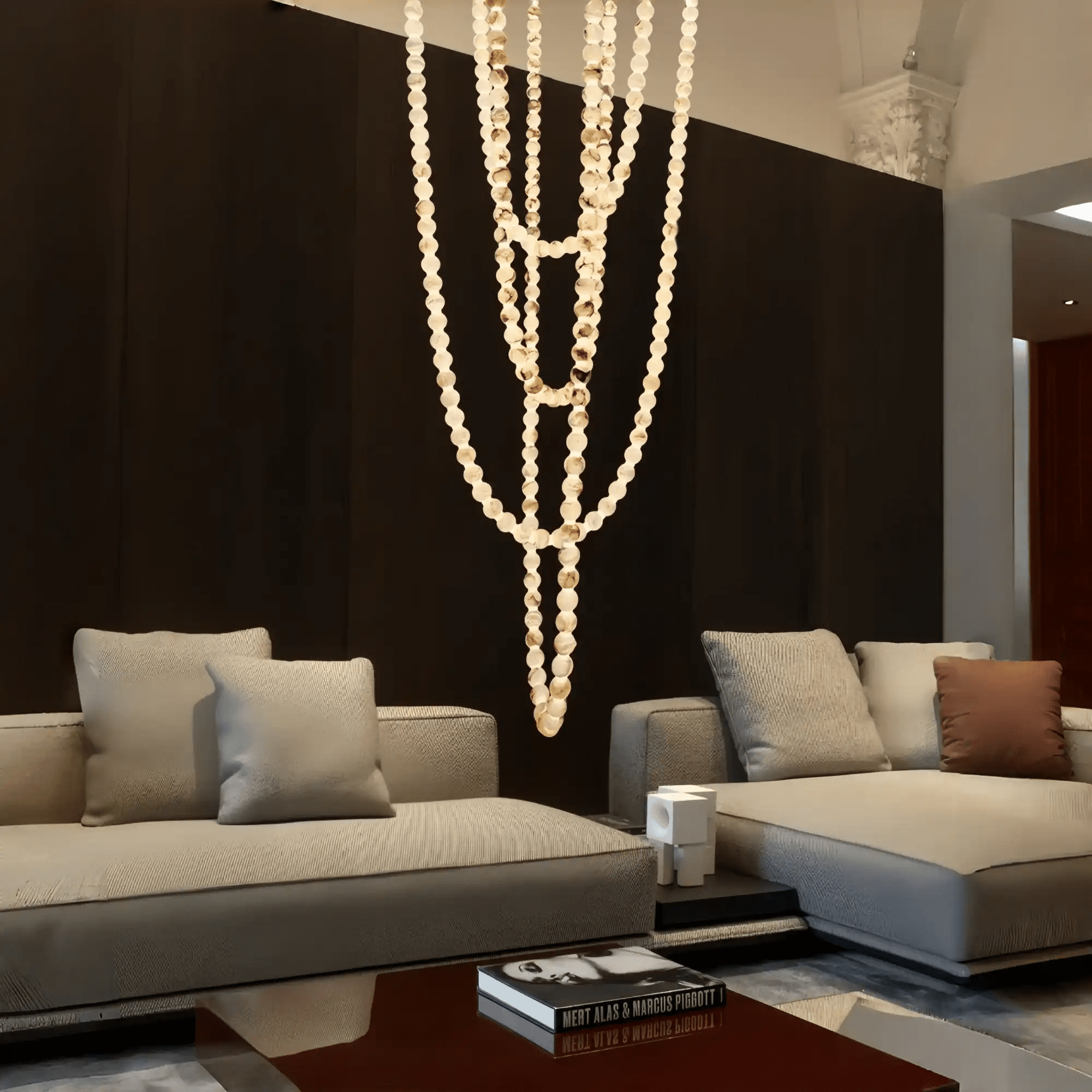 Modern LED Natural Alabaster Globes Beads Hanging Chandelier Indoor Lighting Fixture - 167 globes - L100+L200+L400+L500CM/L40"+L80"+L157"+L197"Neutral Light (4000K)Brass + WhiteBlushlighting