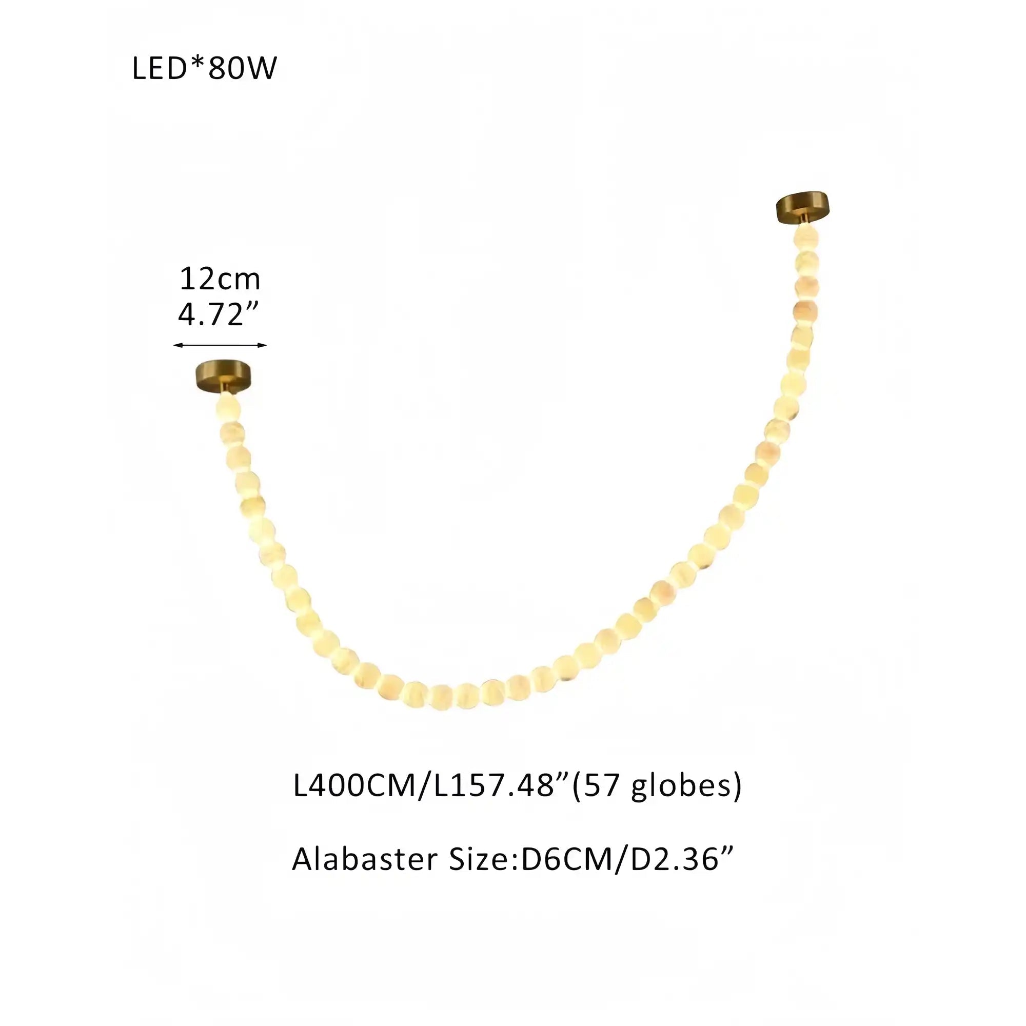 Modern LED Natural Alabaster Globes Beads Hanging Chandelier Indoor Lighting Fixture - 57 globes - L400CM/L157"Warm Light (3000K)Brass + WhiteBlushlighting
