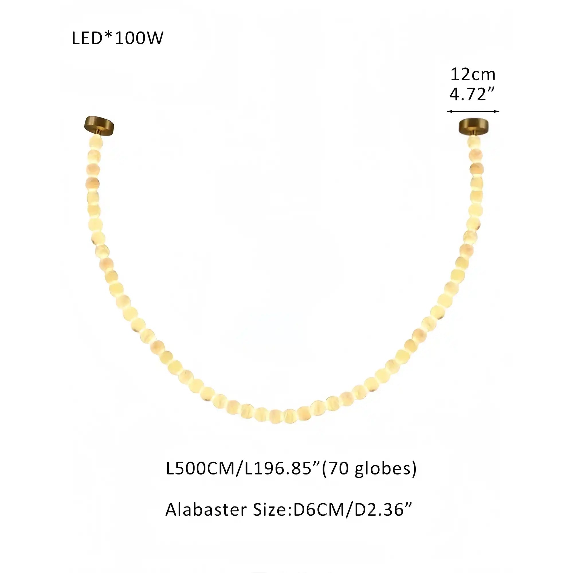 Modern LED Natural Alabaster Globes Beads Hanging Chandelier Indoor Lighting Fixture - 70 globes - L500CM/L197"Warm Light (3000K)Brass + WhiteBlushlighting