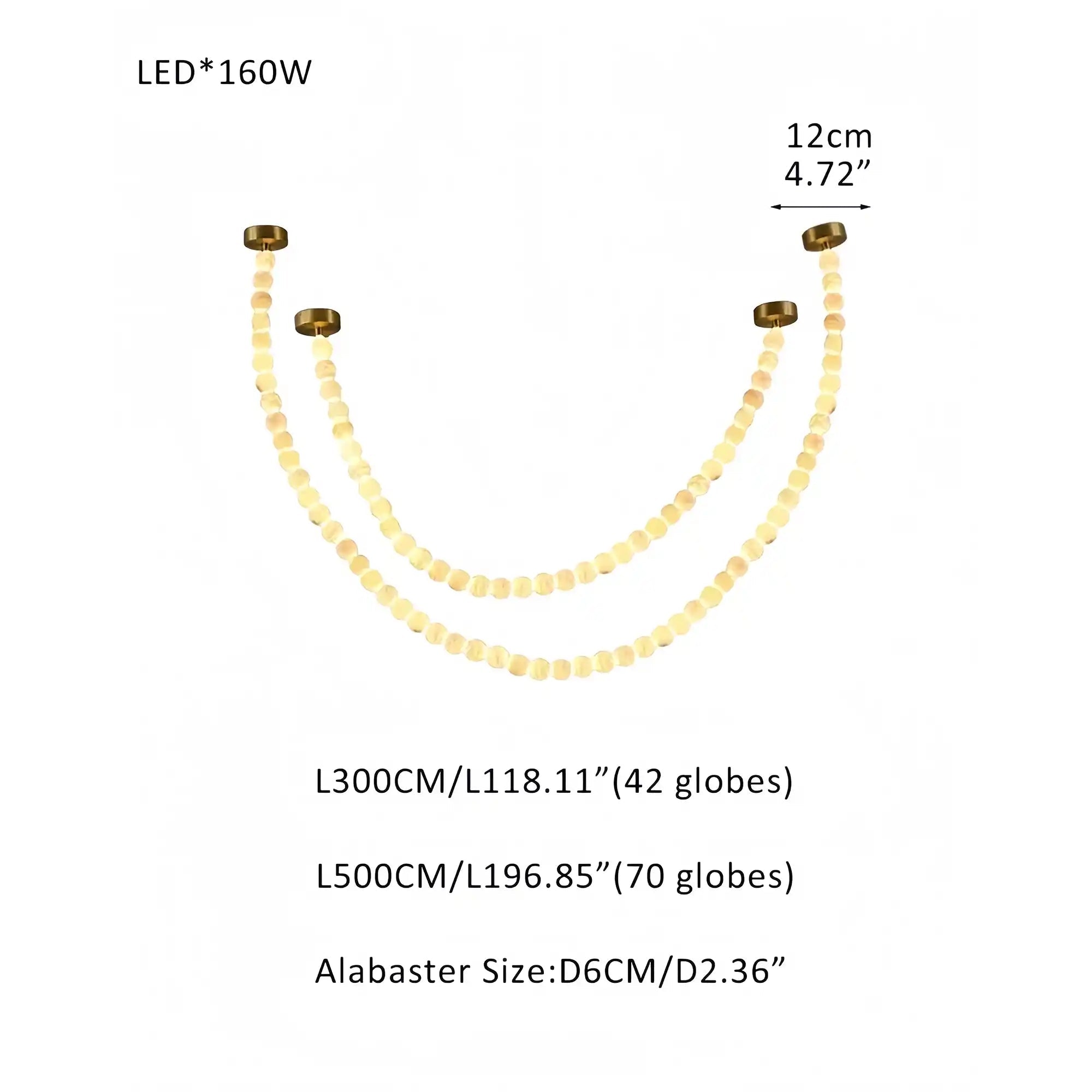 Modern LED Natural Alabaster Globes Beads Hanging Chandelier Indoor Lighting Fixture - 112 globes - L300+L500CM/L118"+L197"Warm Light (3000K)Brass + WhiteBlushlighting