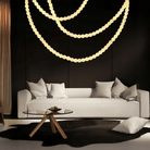 Modern LED Natural Alabaster Globes Beads Hanging Chandelier Indoor Lighting Fixture - 125 globes - L100+L300+L500CM/L40"+L118"+L197"Cool Light (6000k)Black + WhiteBlushlighting