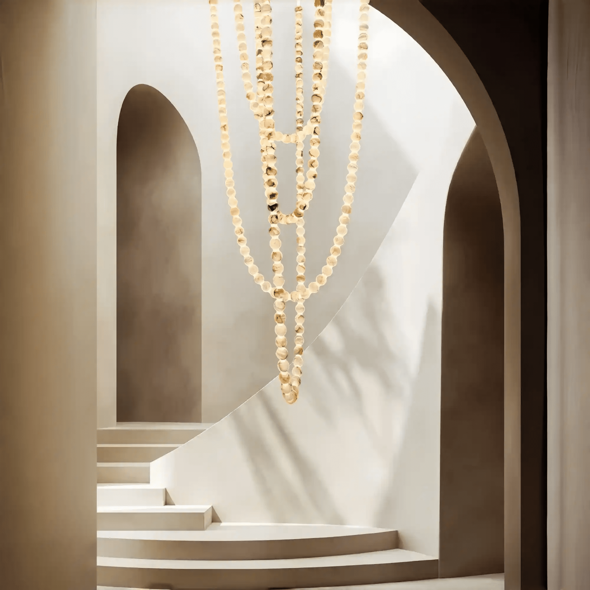 Modern LED Natural Alabaster Globes Beads Hanging Chandelier Indoor Lighting Fixture-Modern Pendant lamp-Blushlighting-Blushlighting