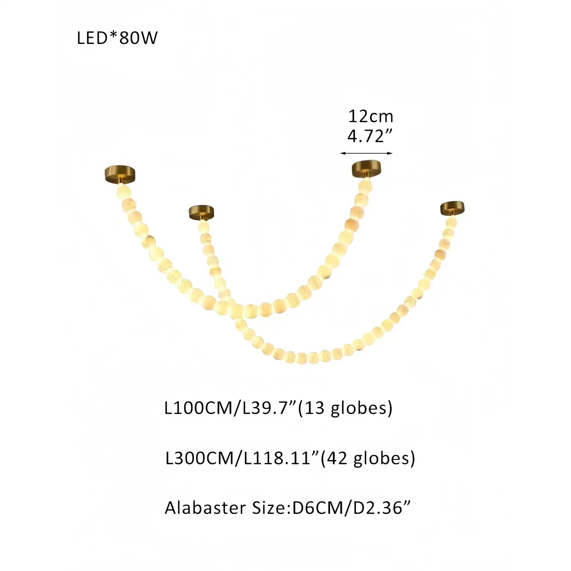 Modern LED Natural Alabaster Globes Beads Hanging Chandelier Indoor Lighting Fixture-Modern Pendant lamp-Blushlighting-55 globes-L100+L300CM/L40"+L118"-Warm Light (3000K)-Brass + White-Blushlighting