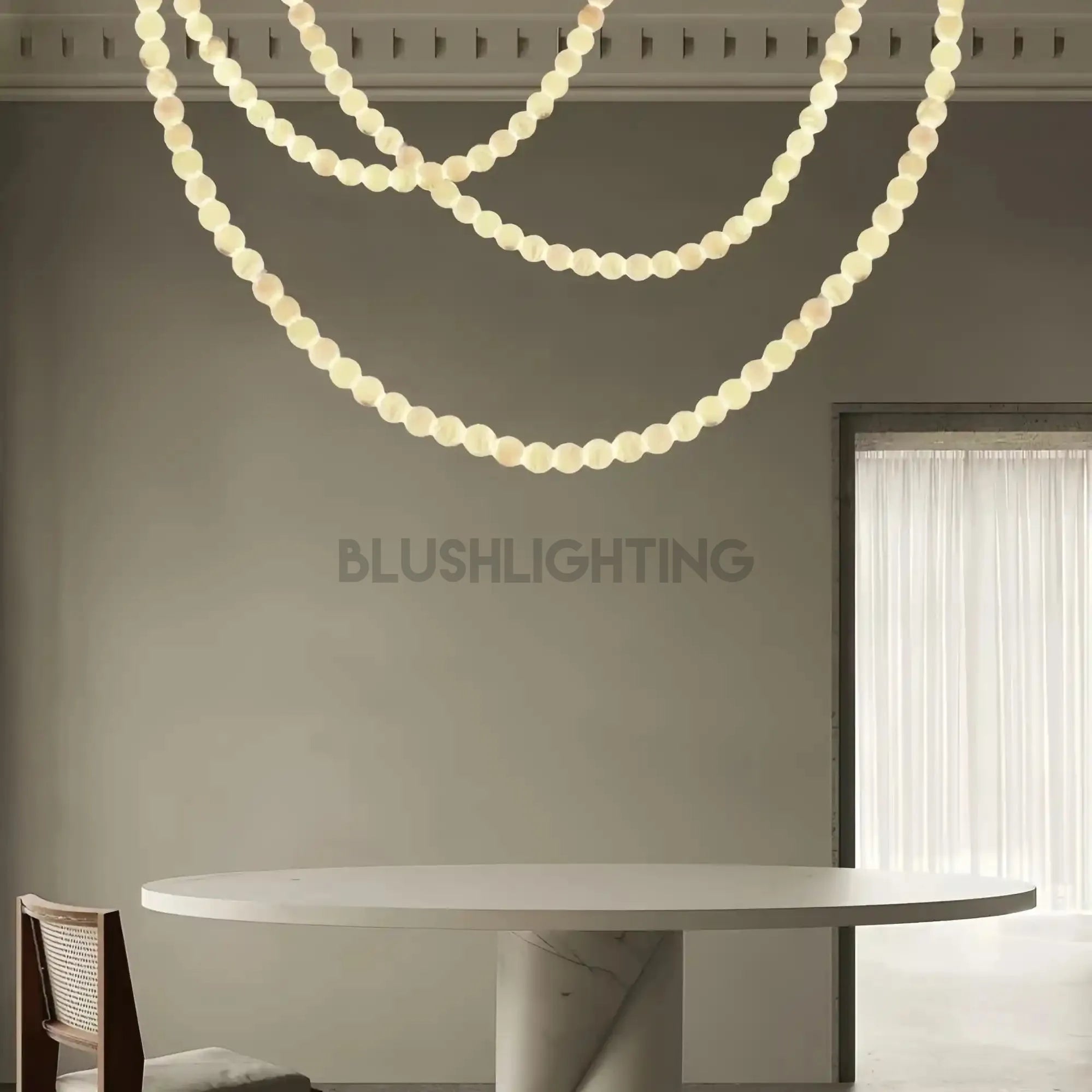 Modern LED Natural Alabaster Globes Beads Hanging Chandelier Indoor Lighting Fixture-Modern Pendant lamp-Blushlighting-125 globes-L100+L300+L500CM/L40"+L118"+L197"-Neutral Light (4000K)-Black + White-Blushlighting