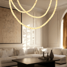 Modern LED Natural Alabaster Globes Beads Hanging Chandelier Indoor Lighting Fixture-Modern Pendant lamp-Blushlighting-125 globes-L100+L300+L500CM/L40"+L118"+L197"-Cool Light (6000k)-Brass + White-Blushlighting