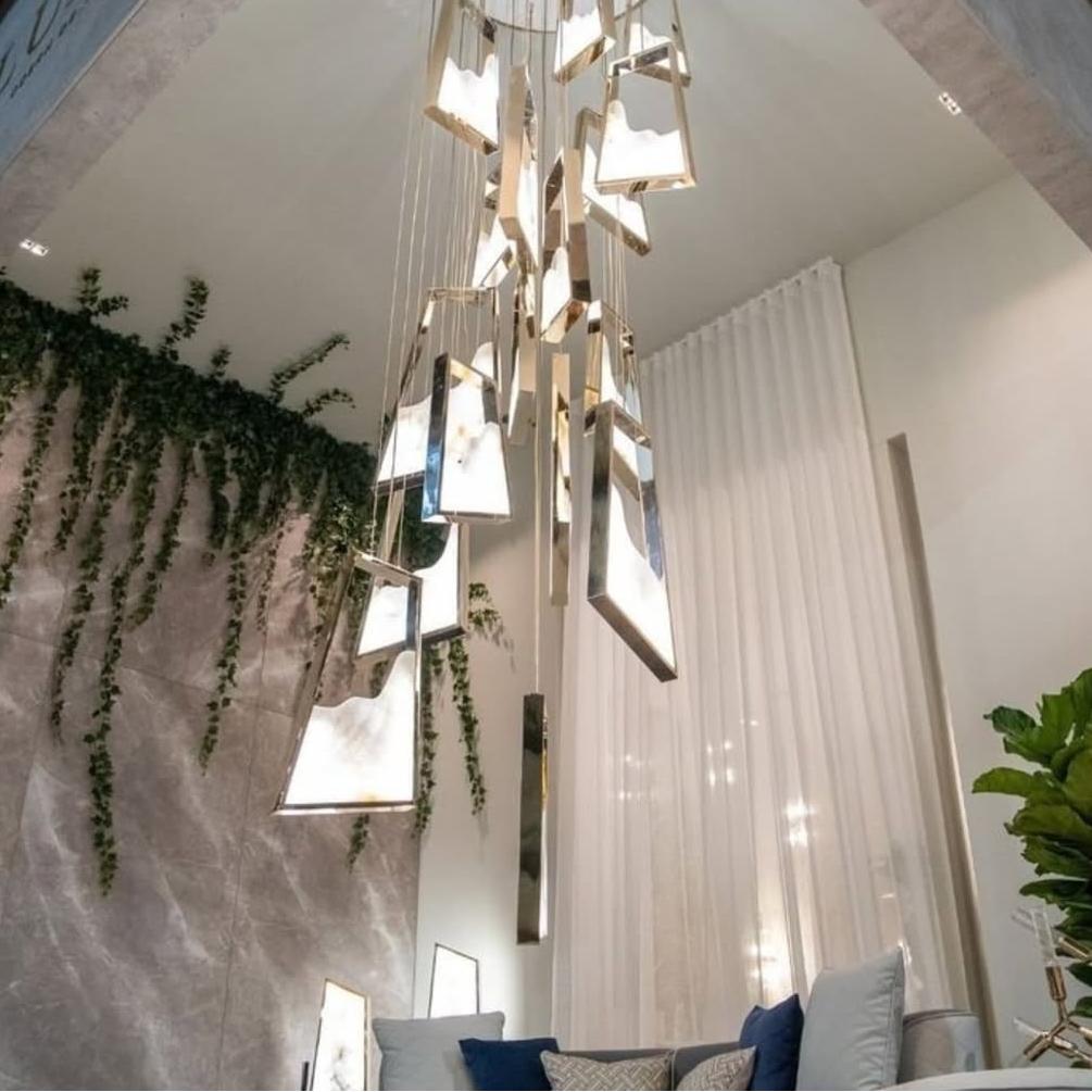 Modern Light Luxury Alabaster Chandelier in Gold Finish-Chandeliers-Blushlighting-Blushlighting