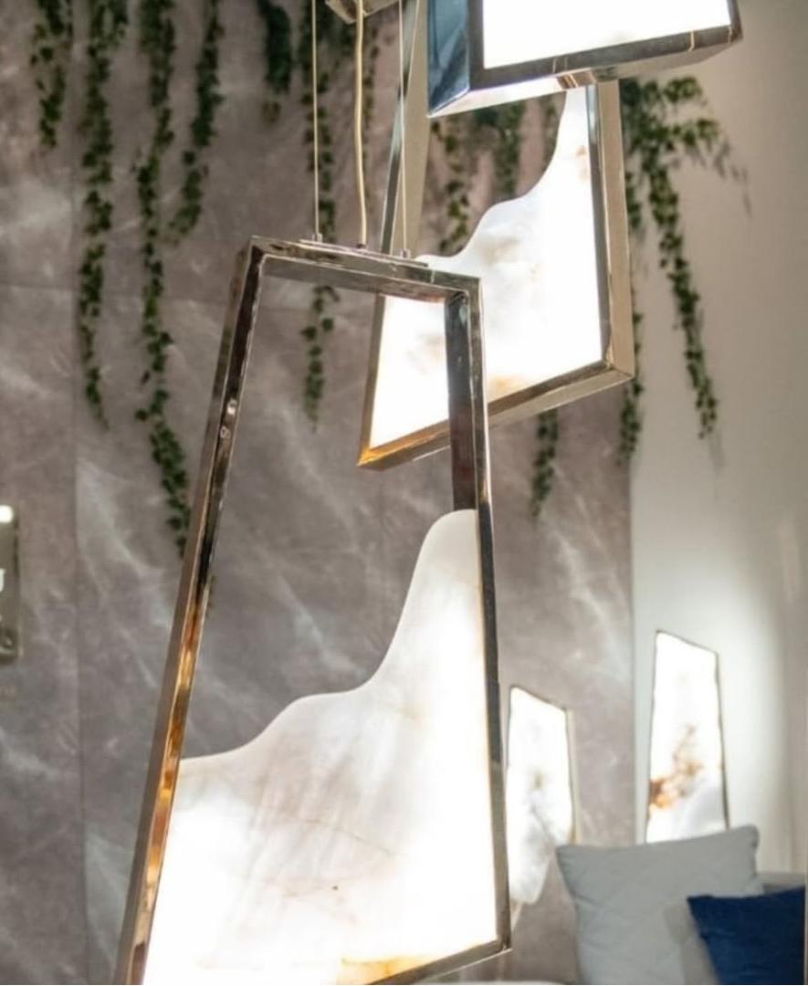 Modern Light Luxury Alabaster Chandelier in Gold Finish-Chandeliers-Blushlighting-Blushlighting