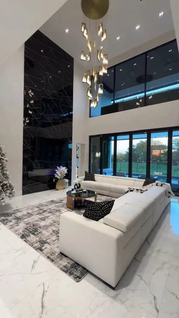Modern Light Luxury Alabaster Chandelier in Gold Finish-Chandeliers-Blushlighting-Blushlighting