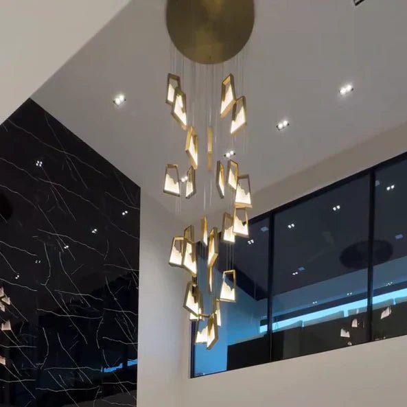 Modern Light Luxury Alabaster Chandelier in Gold Finish-Chandeliers-Blushlighting-Customized/24 Pieces/D39.4"*H196.8"-Warm Light-Blushlighting