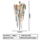 colorful, creative, Modern Light Luxury Brass Branches Colored Glass Column Chandelier for Staircase/Living Room/High-ceiling Space,special,unique,gorgeous, dimmable, dimension