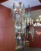Modern Light Luxury Brass Branches Colored Glass Column Chandelier for Staircase/Living Room/High - ceiling Space - D 31.50" * H 70.87"White LightBlushlighting