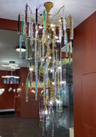 Modern Light Luxury Brass Branches Colored Glass Column Chandelier for Staircase/Living Room/High - ceiling Space - D 23.62" * H 39.37"White LightBlushlighting