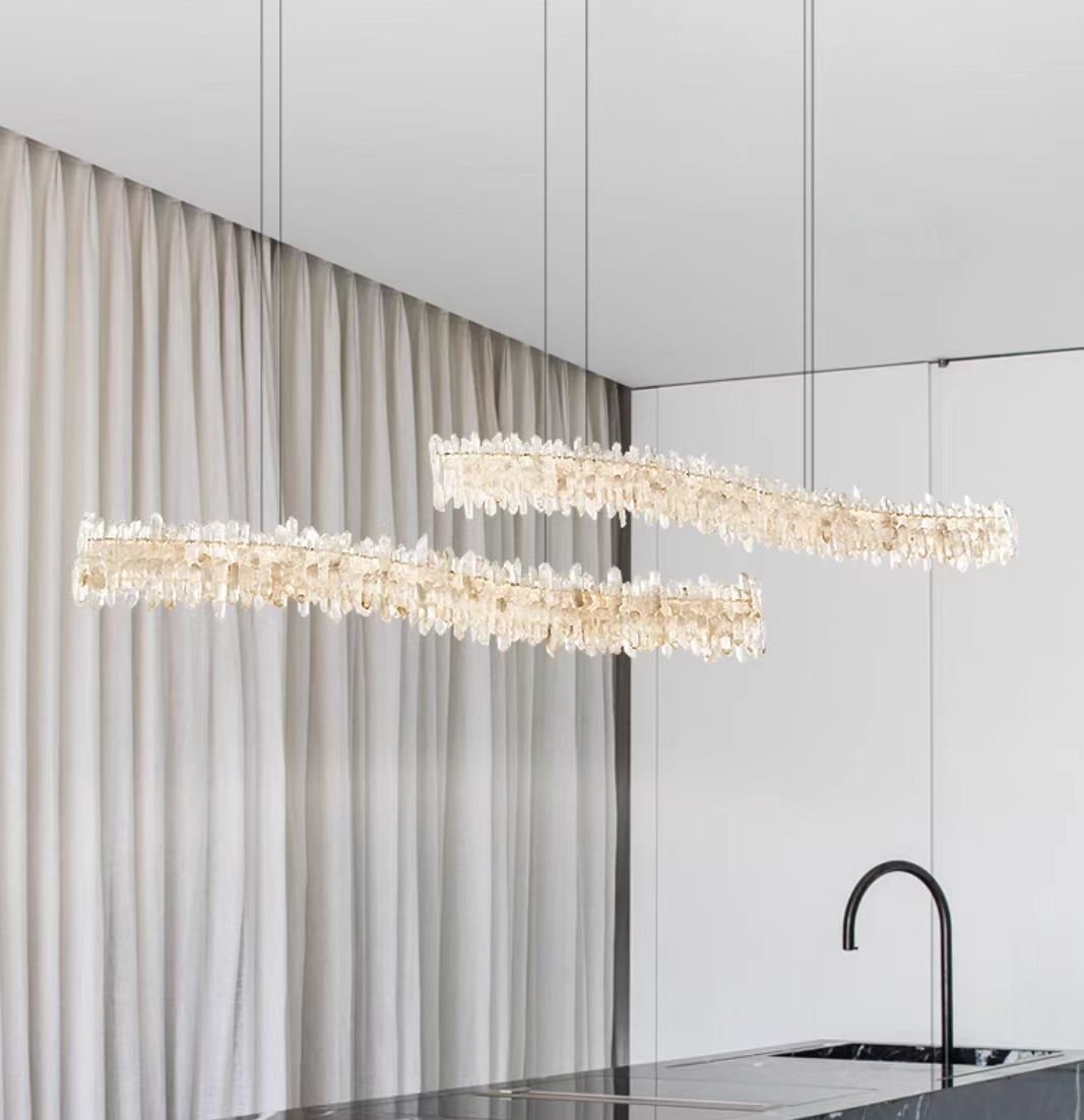 Modern Light Luxury Designer Model Natural Crystal Stone Long Dining Chandelier Furniture for Dining Room/Kitchen Island/Study Room - L47.2"*H4.7"Warm LightBlushlighting