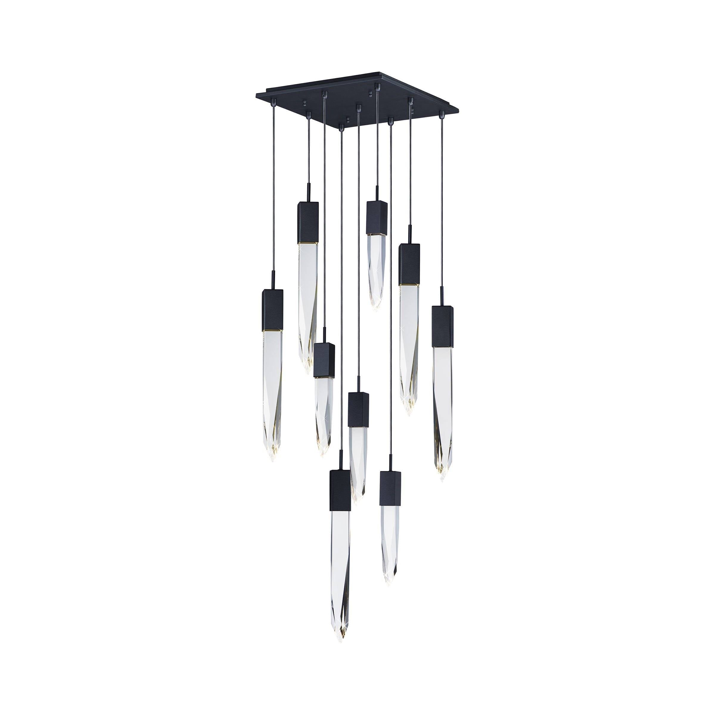 Modern Light Luxury Round/Rectangle Ceiling Pendant Light in Black Finish for Kitchen Island/ Staircase/Living Room-Chandeliers-Blushlighting-10 Lights-Square-Warm Light-Blushlighting