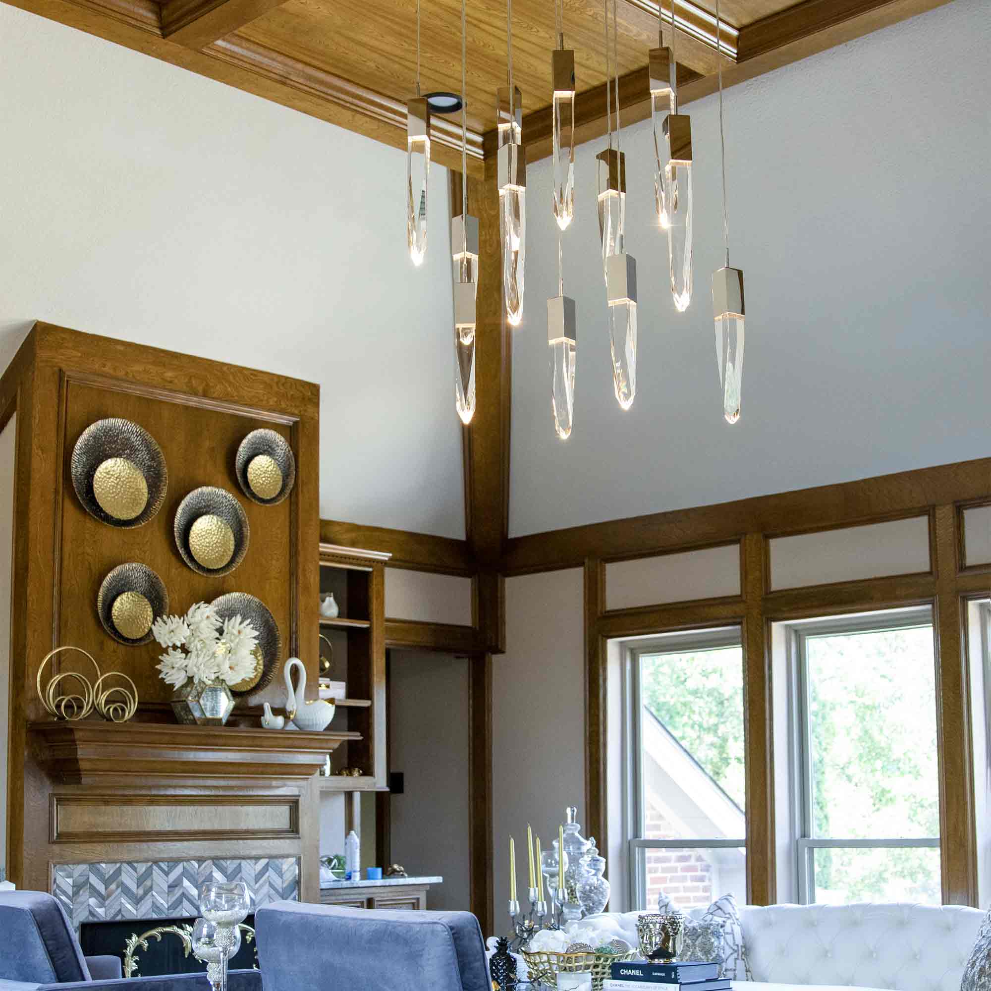 Modern Light Luxury Round/Rectangle Ceiling Pendant Light in Black Finish for Kitchen Island/ Staircase/Living Room-Chandeliers-Blushlighting-Blushlighting