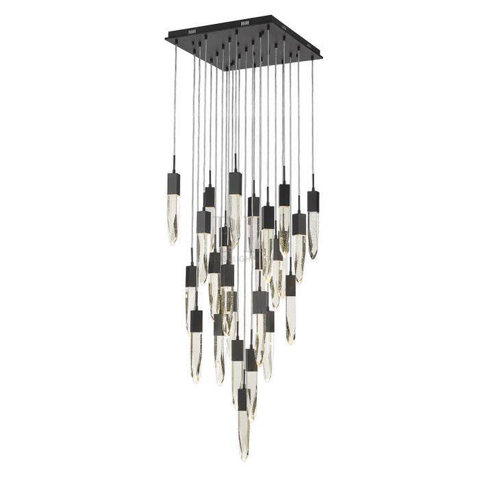 Modern Light Luxury Round/Rectangle Ceiling Pendant Light in Black Finish for Kitchen Island/ Staircase/Living Room-Chandeliers-Blushlighting-30 Lights-Square-Warm Light-Blushlighting