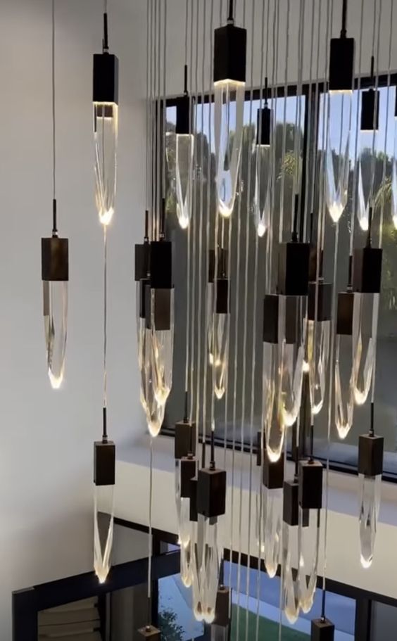 Modern Light Luxury Round/Rectangle Ceiling Pendant Light in Black Finish for Kitchen Island/ Staircase/Living Room-Chandeliers-Blushlighting-Blushlighting