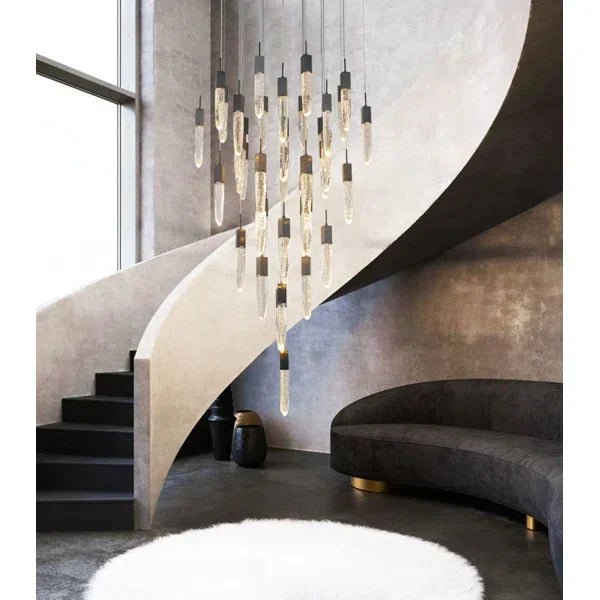 Modern Light Luxury Round/Rectangle Ceiling Pendant Light in Black Finish for Kitchen Island/ Staircase/Living Room-Chandeliers-Blushlighting-Blushlighting