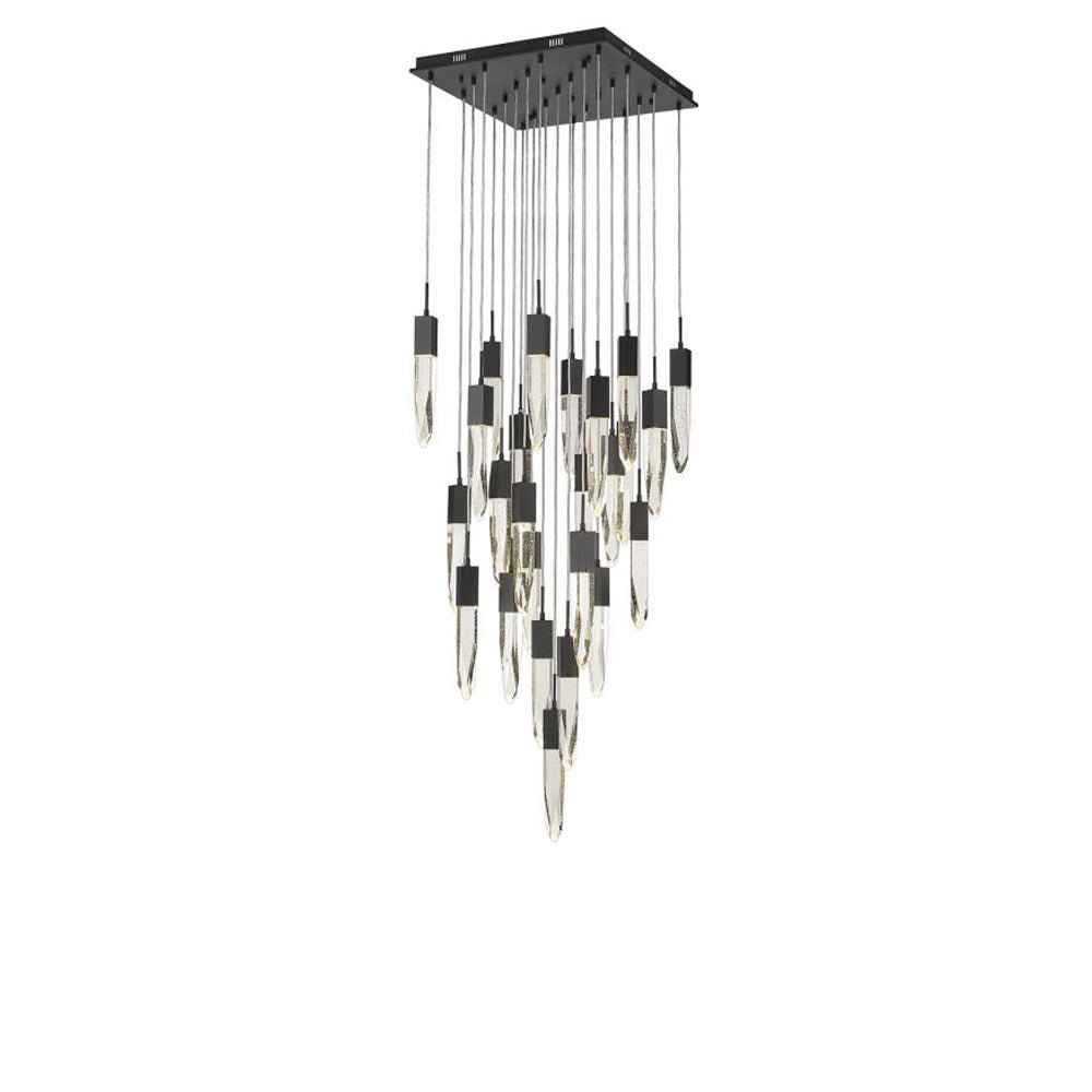 Modern Light Luxury Round/Rectangle Ceiling Pendant Light in Black Finish for Kitchen Island/ Staircase/Living Room-Chandeliers-Blushlighting-15 Lights-Square-Warm Light-Blushlighting