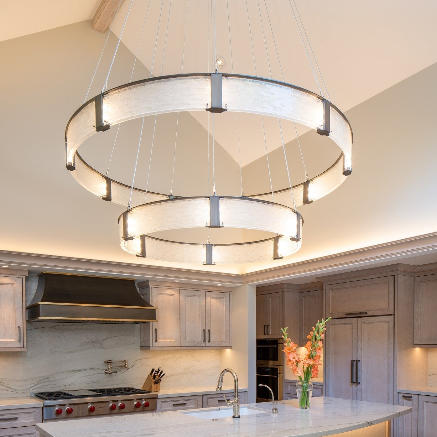 Modern Light Luxury Two-tier Glass Ring Chandelier - D40"*+D60"/53kgBlackWarm LightBlushlighting