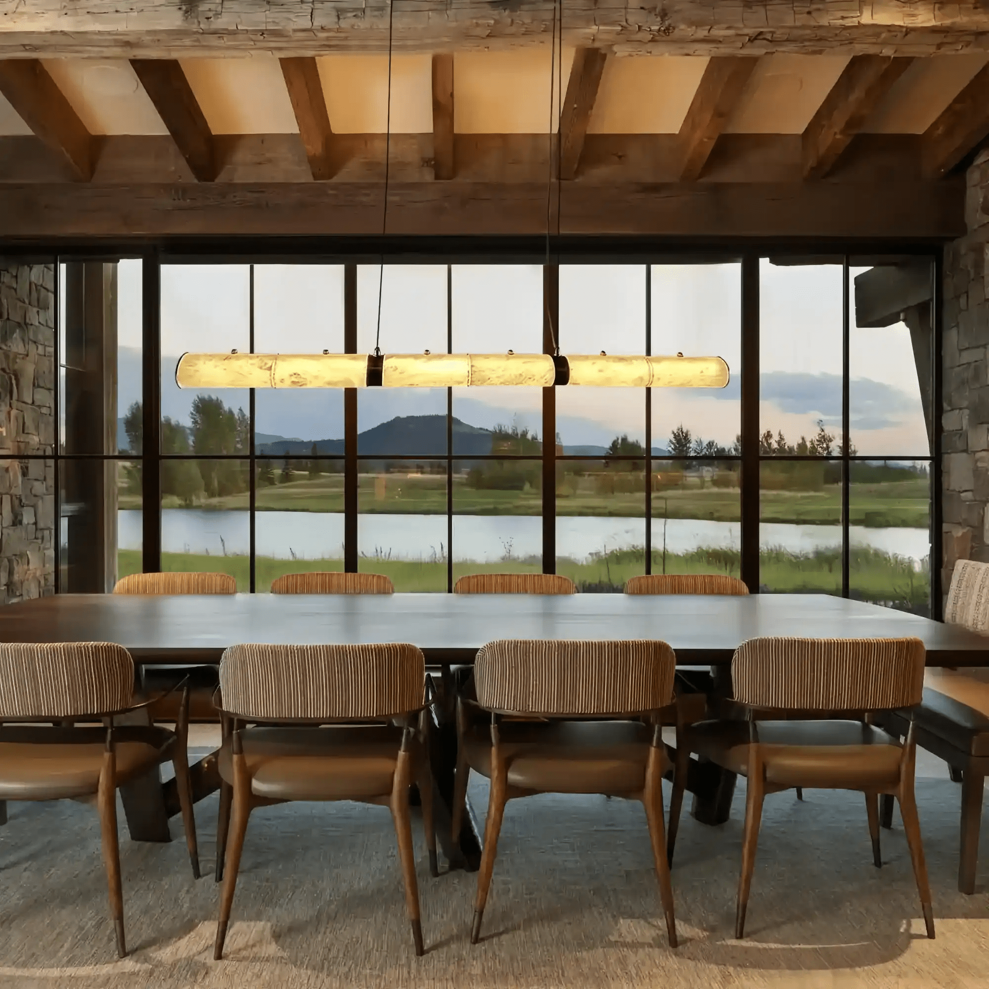 Modern Linear Alabaster Chandelier, Chandelier Over Dining Table - 47.24''LBlushlighting