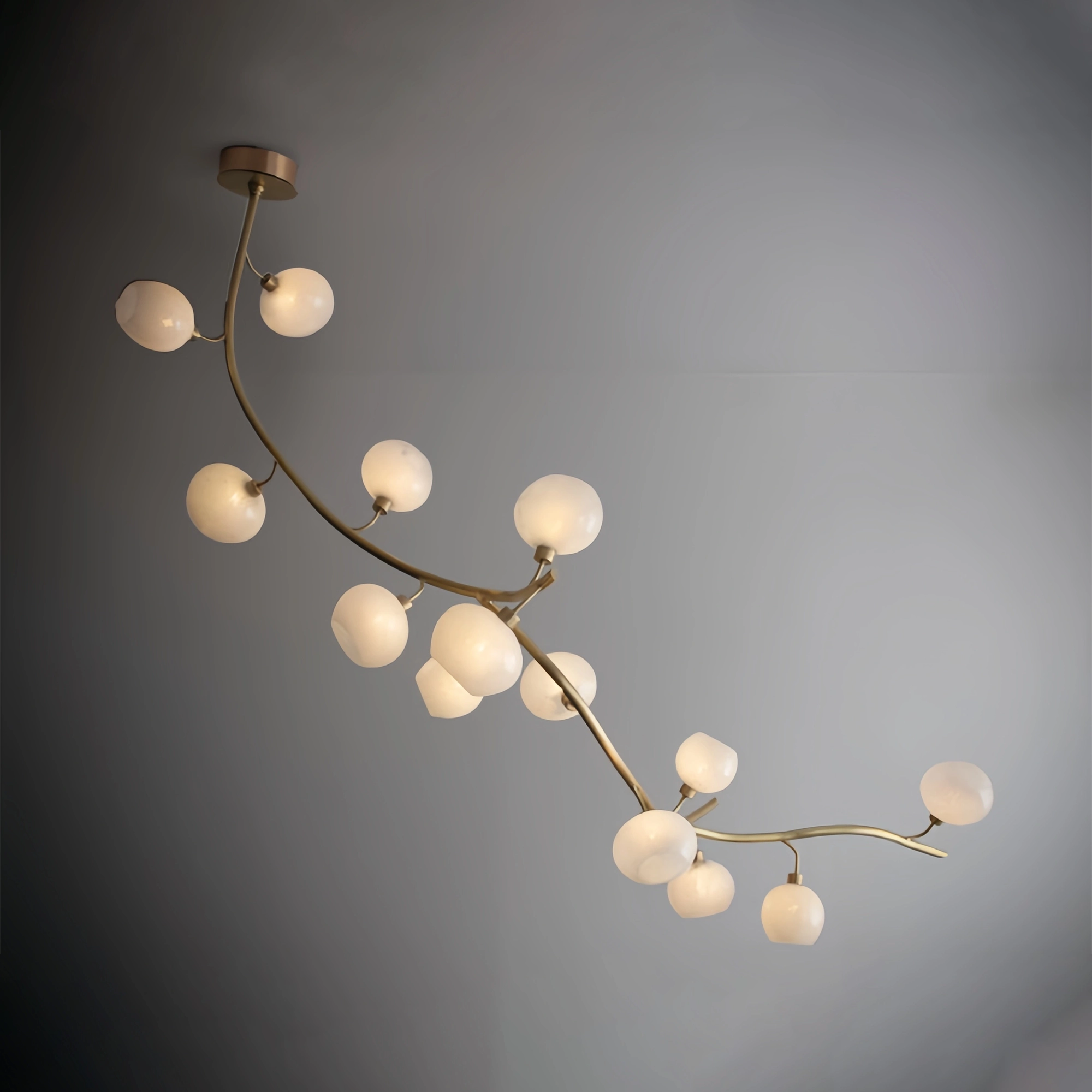 Modern Linear Brass Branches Chandelier for Dining Room-L83.5"*W55"*H75.5"-Dimmable Warm Light-Blushlighting