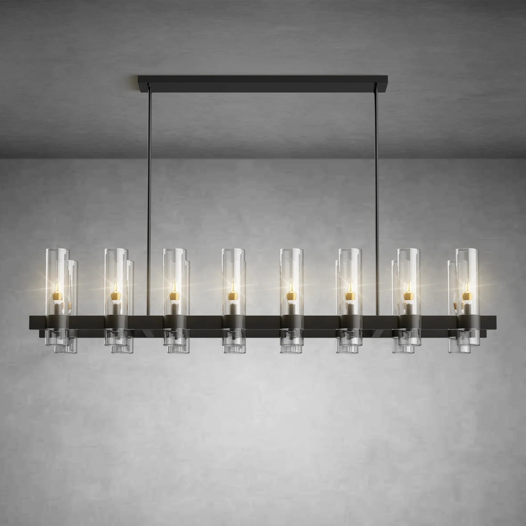 Modern Linear Chandelier with Clear Glass Cylinder Lights for Dining Room - Black54" 16 - LightBlushlighting