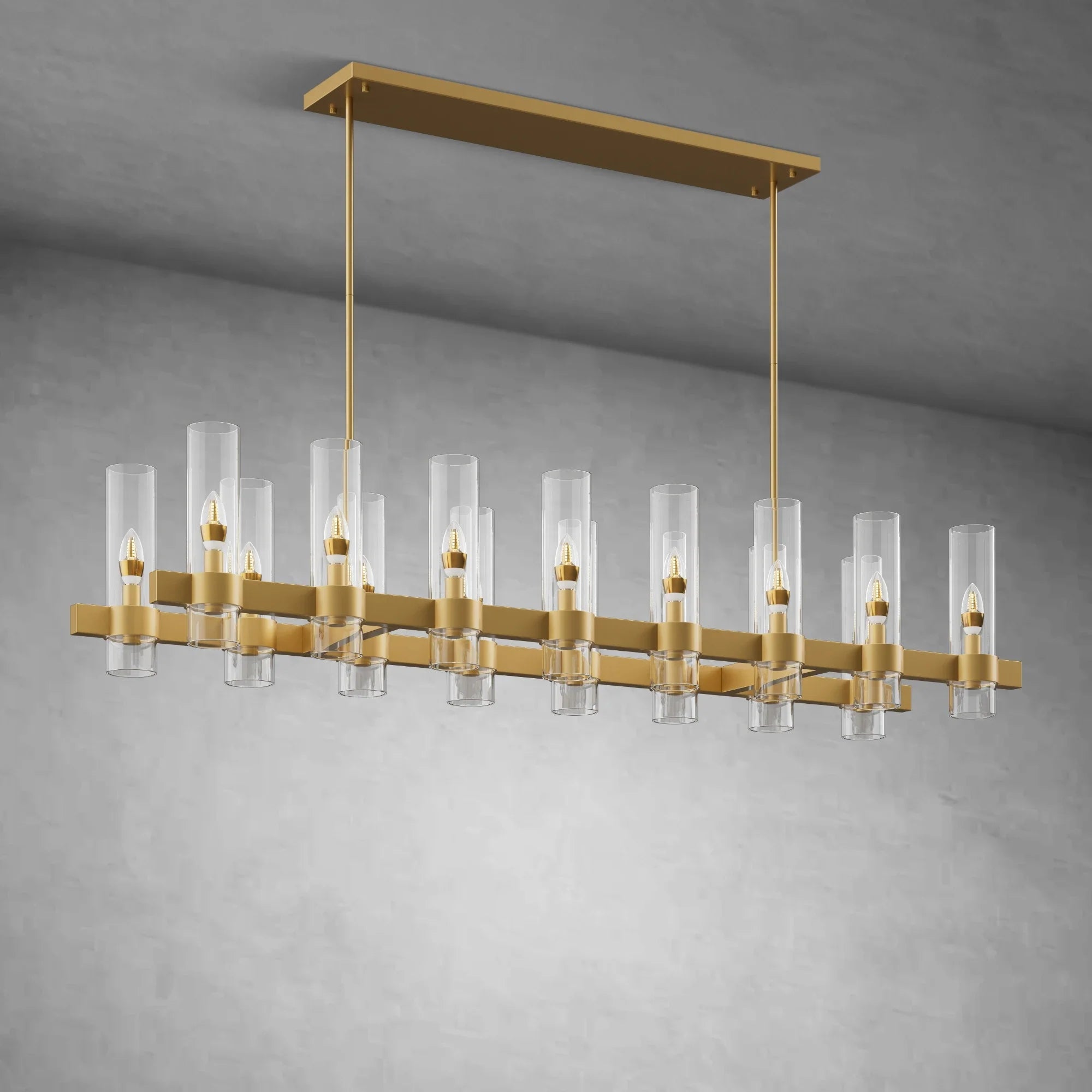 Modern Linear Chandelier with Clear Glass Cylinder Lights for Dining Room - Black54" 16 - LightBlushlighting