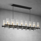 Modern Linear Chandelier with Clear Glass Cylinder Lights for Dining Room - Black54" 16 - LightBlushlighting