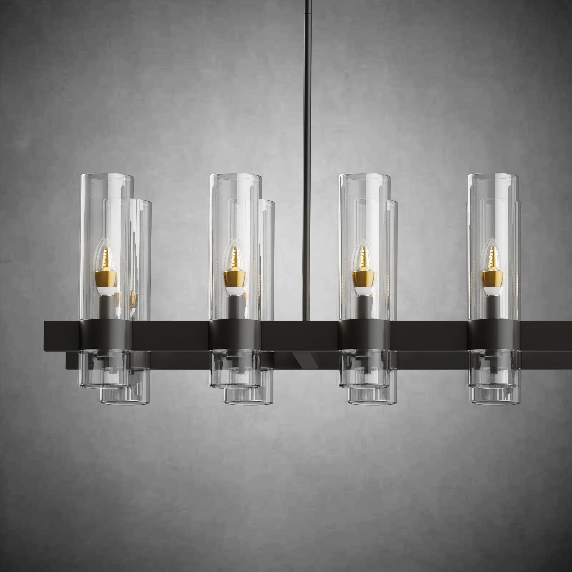 Modern Linear Chandelier with Clear Glass Cylinder Lights for Dining Room - Black54" 16 - LightBlushlighting