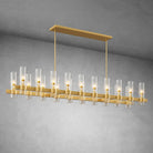 Modern Linear Chandelier with Clear Glass Cylinder Lights for Dining Room - Brass67.7“ 20 - LightBlushlighting