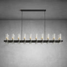 Modern Linear Chandelier with Clear Glass Cylinder Lights for Dining Room - Black67.7“ 20 - LightBlushlighting