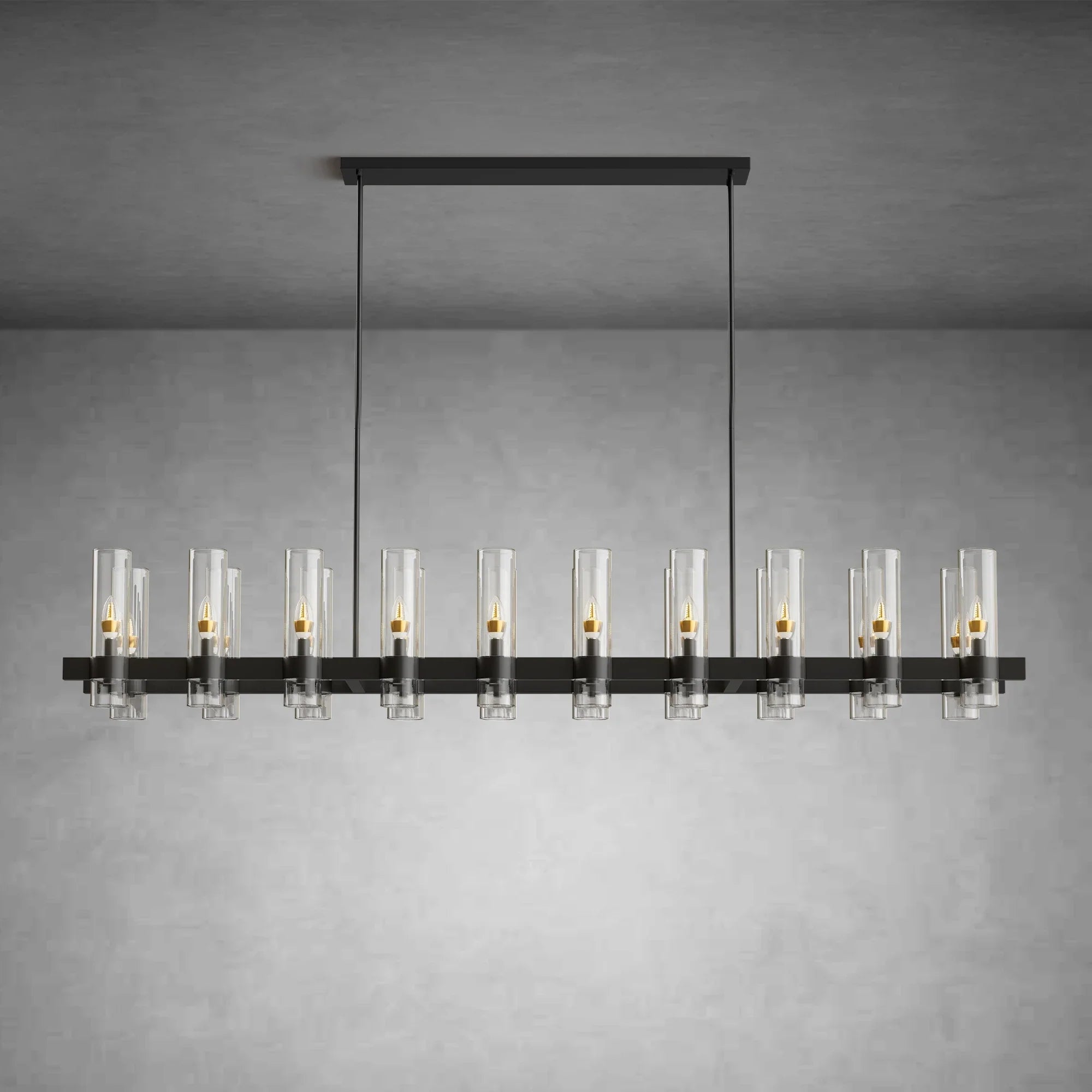 Modern Linear Chandelier with Clear Glass Cylinder Lights for Dining Room - Black67.7“ 20 - LightBlushlighting
