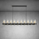 Modern Linear Chandelier with Clear Glass Cylinder Lights for Dining Room - Black67.7“ 20 - LightBlushlighting