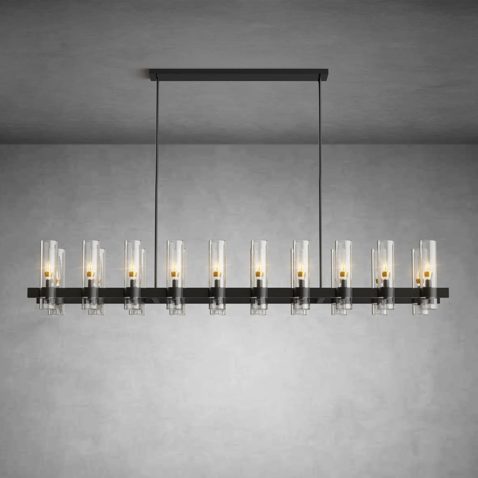 Modern Linear Chandelier with Clear Glass Cylinder Lights for Dining Room - Black67.7“ 20 - LightBlushlighting