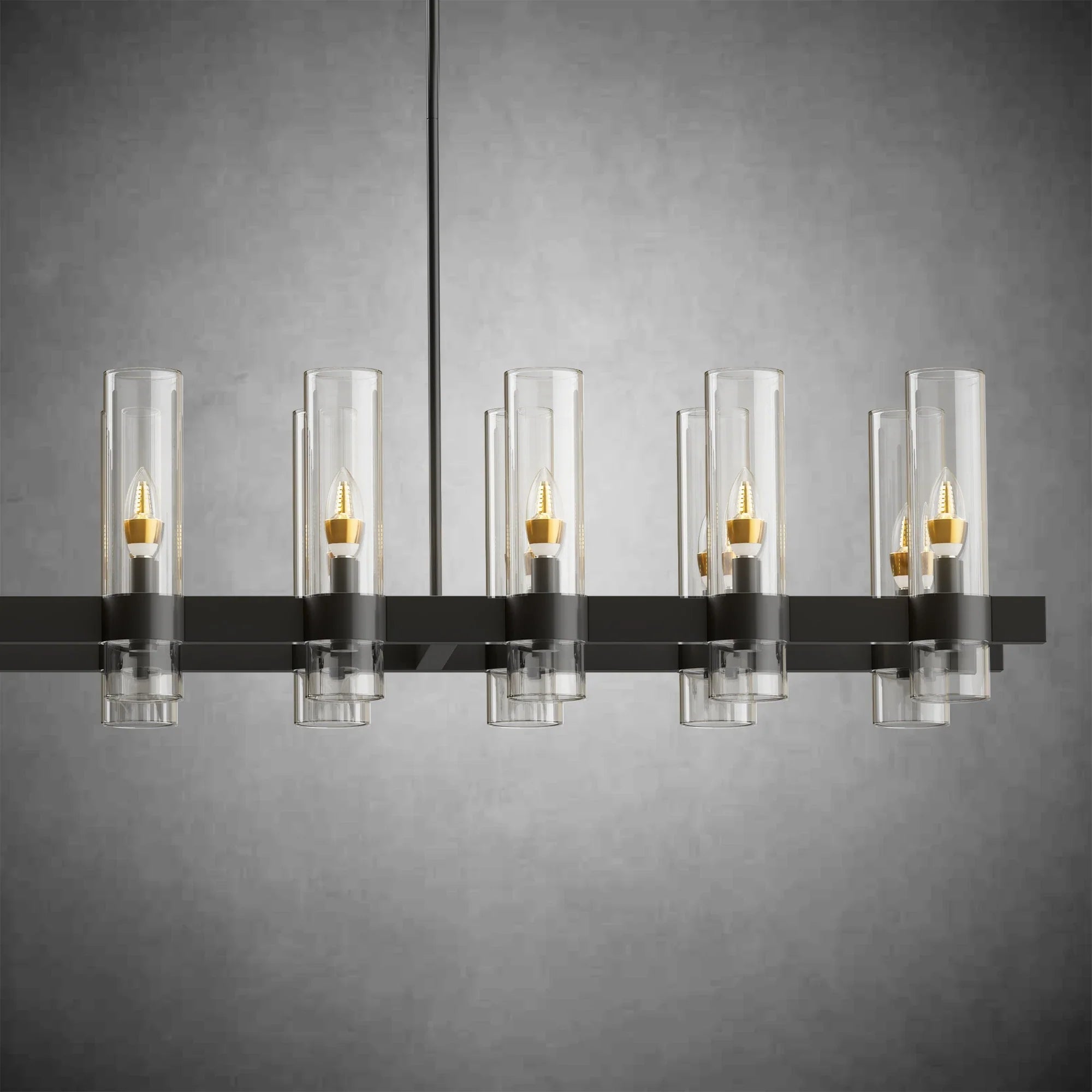 Modern Linear Chandelier with Clear Glass Cylinder Lights for Dining Room - Black67.7“ 20 - LightBlushlighting