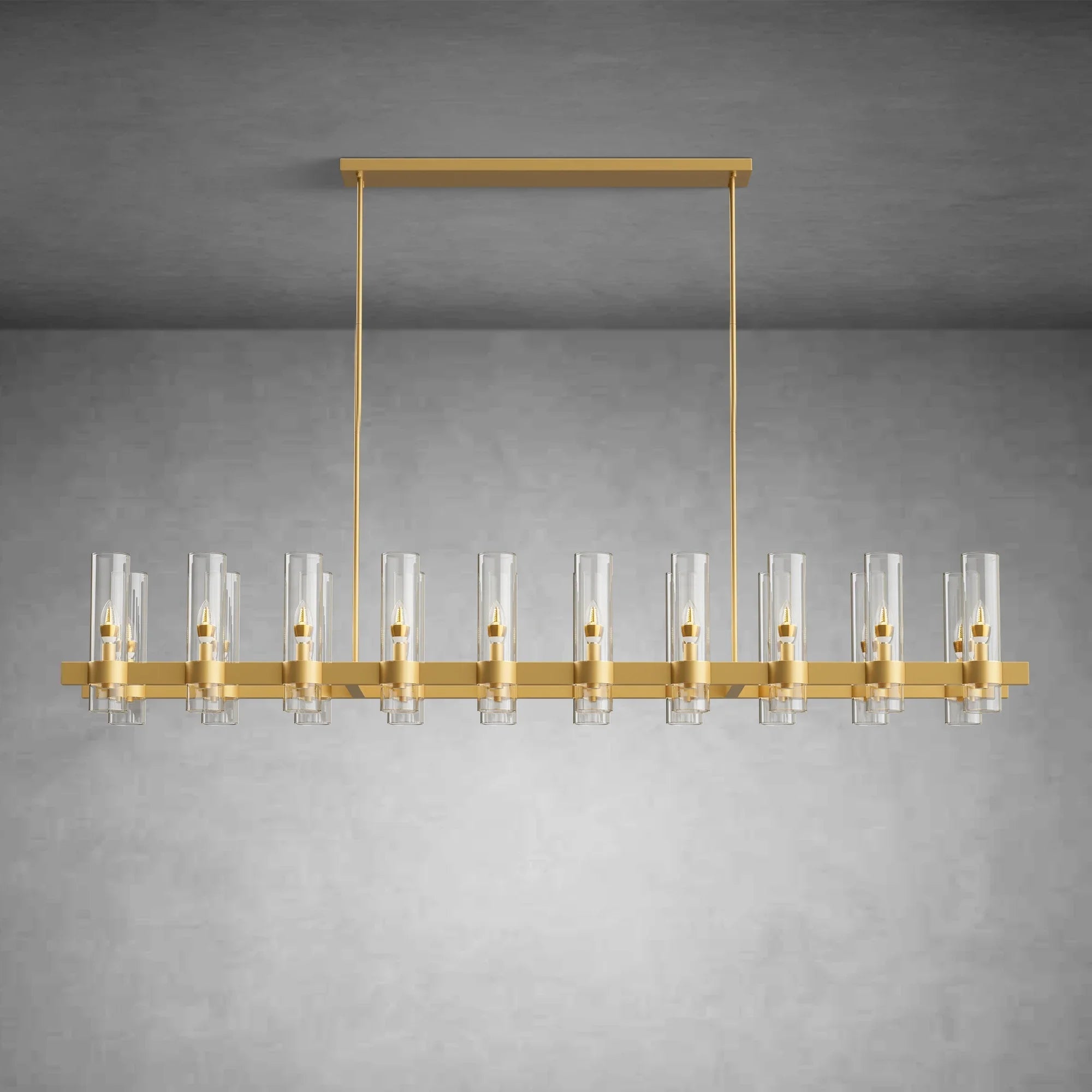 Modern Linear Chandelier with Clear Glass Cylinder Lights for Dining Room - Brass67.7“ 20 - LightBlushlighting